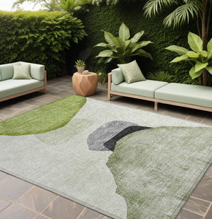 Homeroots 9' X 12' Green Black And Gray Abstract Washable Non Skid Indoor Outdoor Area Rug Green Polyester 562198