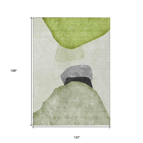 Homeroots 10' X 14' Green Black And Gray Abstract Washable Non Skid Indoor Outdoor Area Rug Green Polyester 562199