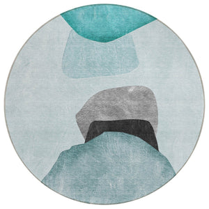 HomeRoots 5' Modern Abstract Gray and Black Washable Non-Skid Area Rug for Indoor and Outdoor Use, 60" x 90" 8' Round 562205