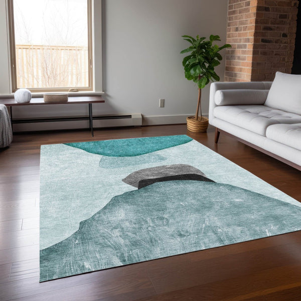 HomeRoots 5' Modern Abstract Gray and Black Washable Non-Skid Area Rug for Indoor and Outdoor Use, 60" x 90" 9' X 12' 562207