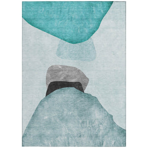 Homeroots 10' X 14' Ivory Teal And Gray Abstract Washable Non Skid Indoor Outdoor Area Rug Teal Polyester 562208