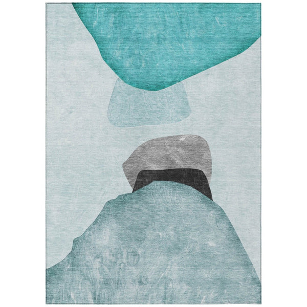 HomeRoots 5' Modern Abstract Gray and Black Washable Non-Skid Area Rug for Indoor and Outdoor Use, 60" x 90" 10' X 14' 562208