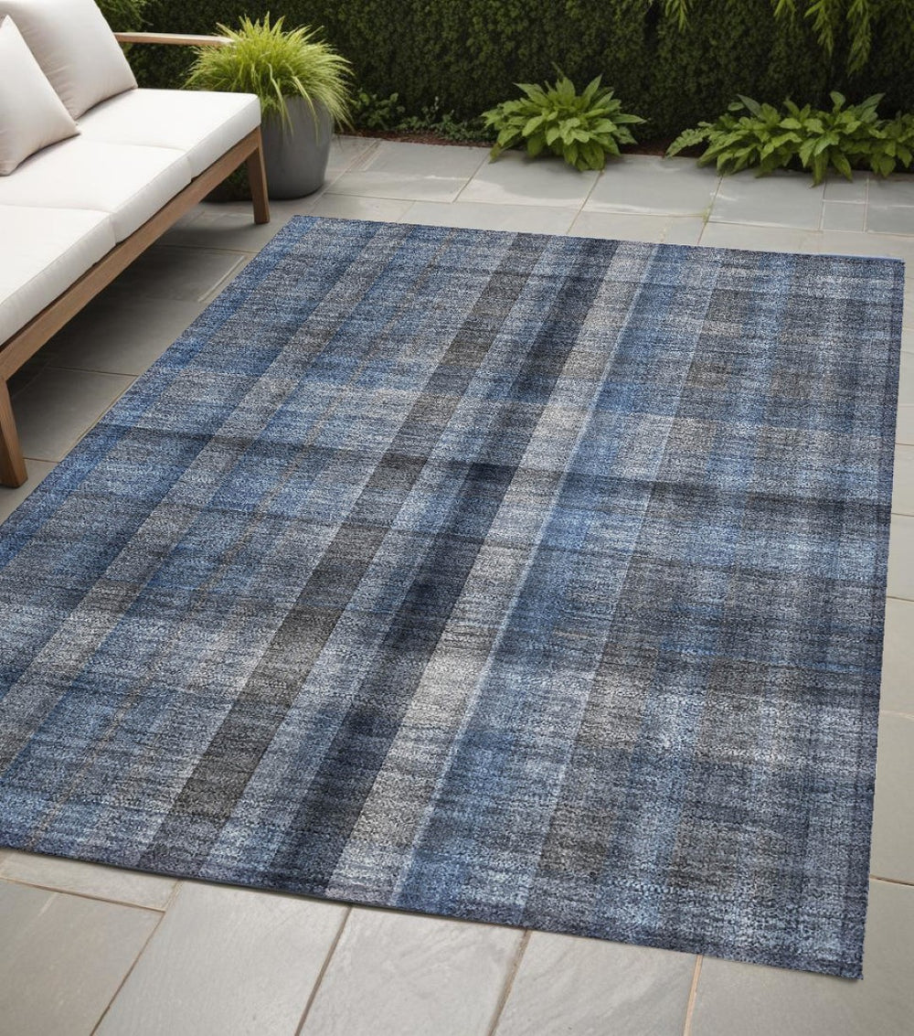 HomeRoots 5' Blue Plaid Washable Area Rug - Stylish, Non-Skid Design for Indoor and Outdoor Living Spaces 5' X 8' 562213
