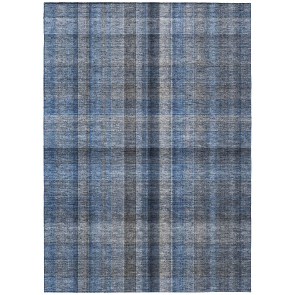 HomeRoots 5' Blue Plaid Washable Area Rug - Stylish, Non-Skid Design for Indoor and Outdoor Living Spaces 5' X 8' 562213