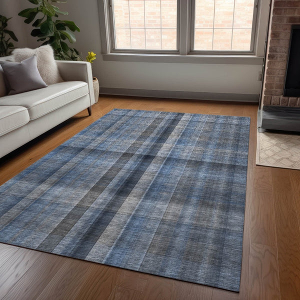 HomeRoots 5' Blue Plaid Washable Area Rug - Stylish, Non-Skid Design for Indoor and Outdoor Living Spaces 5' X 8' 562213