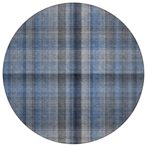 HomeRoots 5' Blue Plaid Washable Area Rug - Stylish, Non-Skid Design for Indoor and Outdoor Living Spaces 8' Round 562214