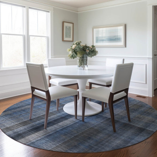 HomeRoots 5' Blue Plaid Washable Area Rug - Stylish, Non-Skid Design for Indoor and Outdoor Living Spaces 8' Round 562214