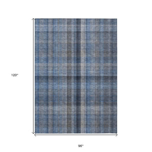 HomeRoots 5' Blue Plaid Washable Area Rug - Stylish, Non-Skid Design for Indoor and Outdoor Living Spaces 8' X 10' 562215