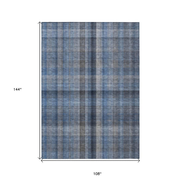 HomeRoots 5' Blue Plaid Washable Area Rug - Stylish, Non-Skid Design for Indoor and Outdoor Living Spaces 9' X 12' 562216