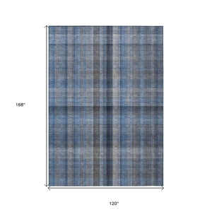 HomeRoots 5' Blue Plaid Washable Area Rug - Stylish, Non-Skid Design for Indoor and Outdoor Living Spaces 10' X 14' 562217
