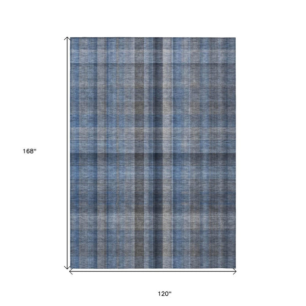 HomeRoots 5' Blue Plaid Washable Area Rug - Stylish, Non-Skid Design for Indoor and Outdoor Living Spaces 10' X 14' 562217