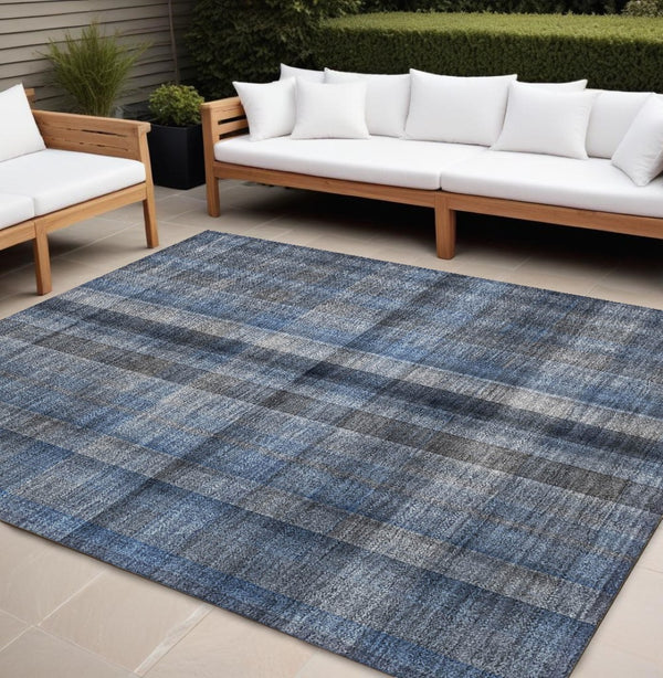 HomeRoots 5' Blue Plaid Washable Area Rug - Stylish, Non-Skid Design for Indoor and Outdoor Living Spaces 10' X 14' 562217