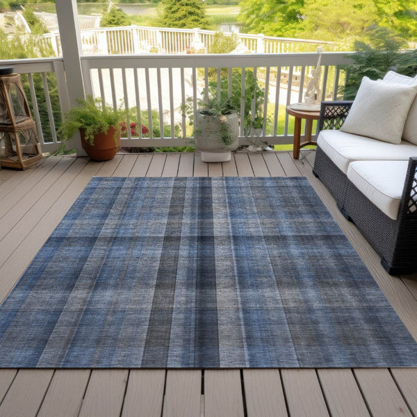 HomeRoots 5' Blue Plaid Washable Area Rug - Stylish, Non-Skid Design for Indoor and Outdoor Living Spaces 10' X 14' 562217