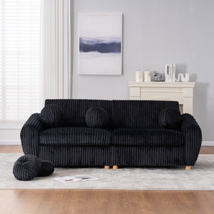 English Elm Modern Black Corduroy Sofa Couch - Stylish 84" Sectional Love Seat For Living Rooms & Home Offices W2363S00075