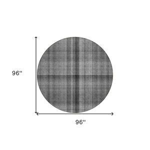 HomeRoots 5' Blue Plaid Washable Area Rug - Stylish, Non-Skid Design for Indoor and Outdoor Living Spaces 8' Round 562223