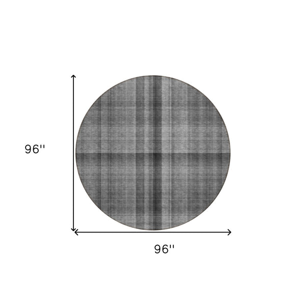HomeRoots 5' Blue Plaid Washable Area Rug - Stylish, Non-Skid Design for Indoor and Outdoor Living Spaces 8' Round 562223