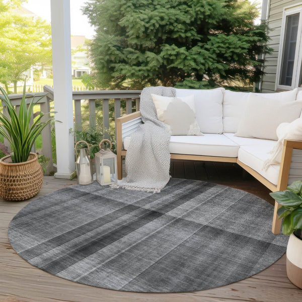 HomeRoots 5' Blue Plaid Washable Area Rug - Stylish, Non-Skid Design for Indoor and Outdoor Living Spaces 8' Round 562223
