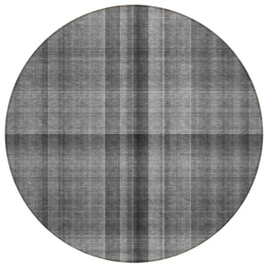 HomeRoots 5' Blue Plaid Washable Area Rug - Stylish, Non-Skid Design for Indoor and Outdoor Living Spaces 8' Round 562223