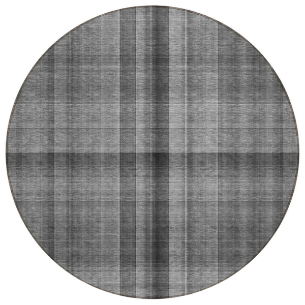 HomeRoots 5' Blue Plaid Washable Area Rug - Stylish, Non-Skid Design for Indoor and Outdoor Living Spaces 8' Round 562223