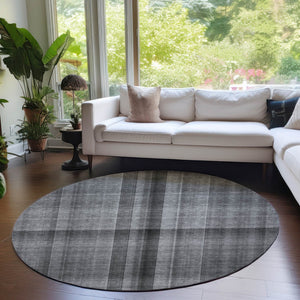 HomeRoots 5' Blue Plaid Washable Area Rug - Stylish, Non-Skid Design for Indoor and Outdoor Living Spaces 8' Round 562223