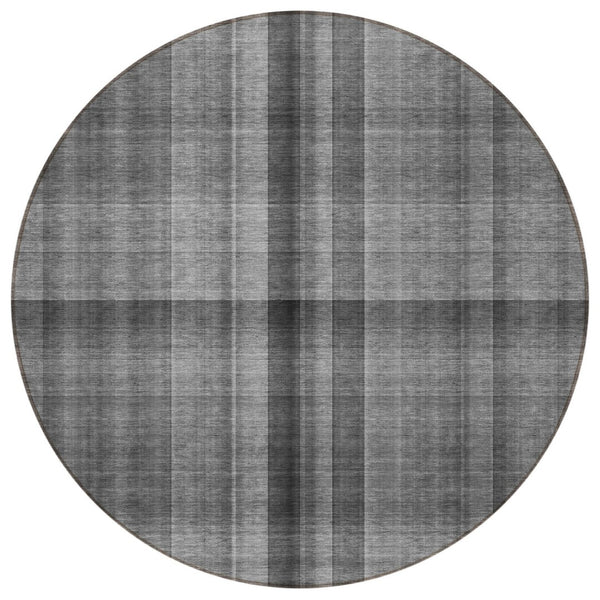 HomeRoots 5' Blue Plaid Washable Area Rug - Stylish, Non-Skid Design for Indoor and Outdoor Living Spaces 8' Round 562223