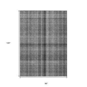 HomeRoots 5' Blue Plaid Washable Area Rug - Stylish, Non-Skid Design for Indoor and Outdoor Living Spaces 8' X 10' 562224