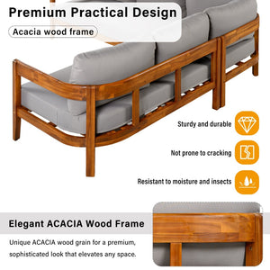 English Elm U_style Acacia Wood Outdoor L Shaped Corner Sofa Set with Arc Frame and Cushions Grey WY000481AAE