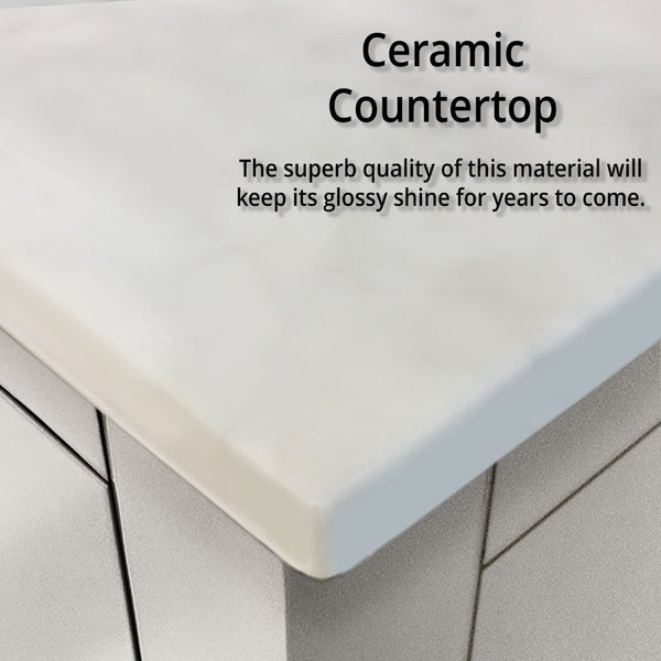 English Elm White Single Bath Vanity Set With Side Cabinet, Ceramic Top, Chrome Faucet & 34" Mirror For Elegance B2731S01366-GIGA