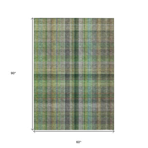HomeRoots 5' Blue Plaid Washable Area Rug - Stylish, Non-Skid Design for Indoor and Outdoor Living Spaces 5' X 8' 562231