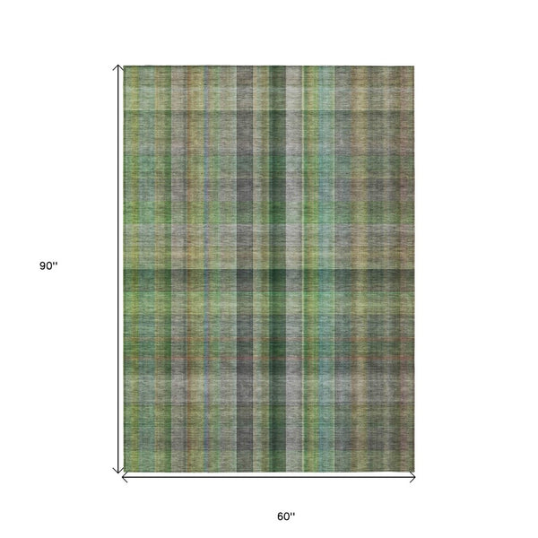 HomeRoots 5' Blue Plaid Washable Area Rug - Stylish, Non-Skid Design for Indoor and Outdoor Living Spaces 5' X 8' 562231