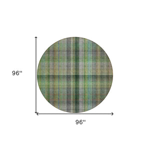 HomeRoots 5' Blue Plaid Washable Area Rug - Stylish, Non-Skid Design for Indoor and Outdoor Living Spaces 8' Round 562232