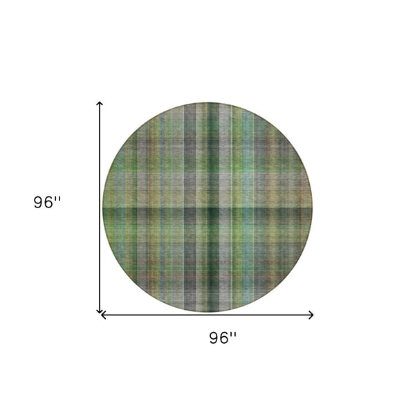 HomeRoots 5' Blue Plaid Washable Area Rug - Stylish, Non-Skid Design for Indoor and Outdoor Living Spaces 8' Round 562232