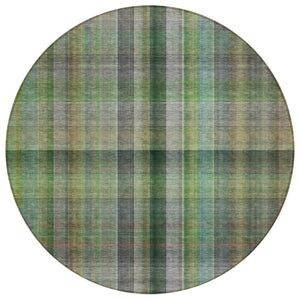 HomeRoots 5' Blue Plaid Washable Area Rug - Stylish, Non-Skid Design for Indoor and Outdoor Living Spaces 8' Round 562232