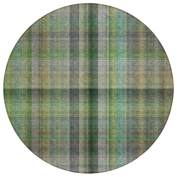 HomeRoots 5' Blue Plaid Washable Area Rug - Stylish, Non-Skid Design for Indoor and Outdoor Living Spaces 8' Round 562232