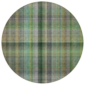 HomeRoots 5' Blue Plaid Washable Area Rug - Stylish, Non-Skid Design for Indoor and Outdoor Living Spaces 8' Round 562232