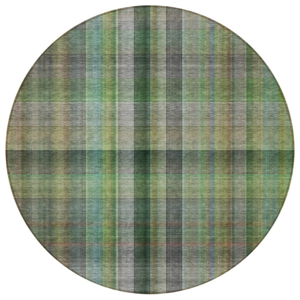 HomeRoots 5' Blue Plaid Washable Area Rug - Stylish, Non-Skid Design for Indoor and Outdoor Living Spaces 8' Round 562232