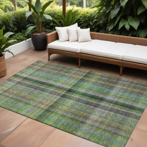 HomeRoots 5' Blue Plaid Washable Area Rug - Stylish, Non-Skid Design for Indoor and Outdoor Living Spaces 10' X 14' 562235