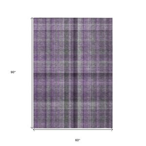 HomeRoots 5' Blue Plaid Washable Area Rug - Stylish, Non-Skid Design for Indoor and Outdoor Living Spaces 5' X 8' 562240