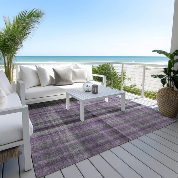 HomeRoots 5' Blue Plaid Washable Area Rug - Stylish, Non-Skid Design for Indoor and Outdoor Living Spaces 5' X 8' 562240