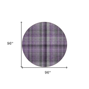 HomeRoots 5' Blue Plaid Washable Area Rug - Stylish, Non-Skid Design for Indoor and Outdoor Living Spaces 8' Round 562241
