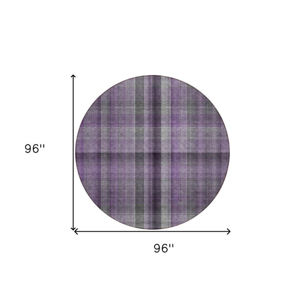 HomeRoots 5' Blue Plaid Washable Area Rug - Stylish, Non-Skid Design for Indoor and Outdoor Living Spaces 8' Round 562241