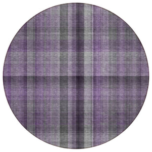 HomeRoots 5' Blue Plaid Washable Area Rug - Stylish, Non-Skid Design for Indoor and Outdoor Living Spaces 8' Round 562241