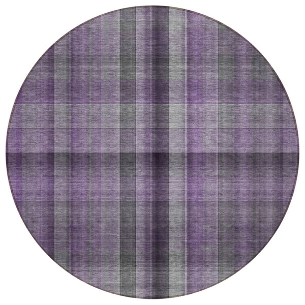 HomeRoots 5' Blue Plaid Washable Area Rug - Stylish, Non-Skid Design for Indoor and Outdoor Living Spaces 8' Round 562241