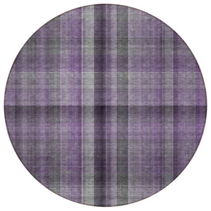 HomeRoots 5' Blue Plaid Washable Area Rug - Stylish, Non-Skid Design for Indoor and Outdoor Living Spaces 8' Round 562241