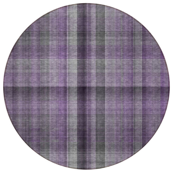 HomeRoots 5' Blue Plaid Washable Area Rug - Stylish, Non-Skid Design for Indoor and Outdoor Living Spaces 8' Round 562241