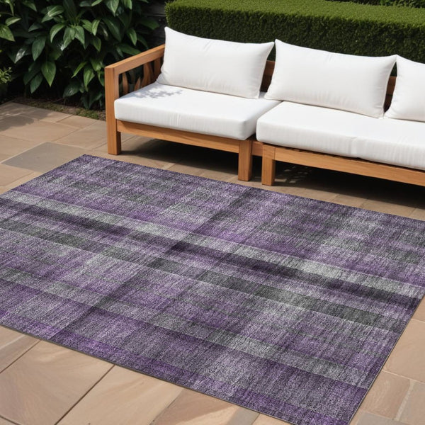 HomeRoots 5' Blue Plaid Washable Area Rug - Stylish, Non-Skid Design for Indoor and Outdoor Living Spaces 9' X 12' 562243