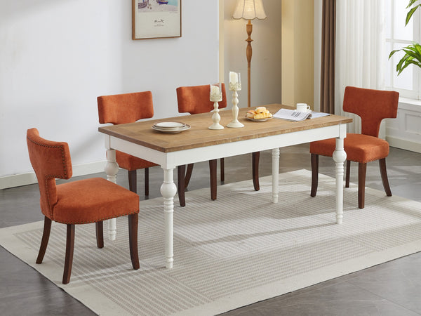 English Elm Mid Mid Century Modern Dining Chair with Curved Back, Copper Nail Trim, High-Density Foam & Walnut Legs Orange W1143P186368