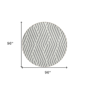 HomeRoots 5' Black and White Geometric Washable Area Rug - Stylish Non-Skid Design for Indoor & Outdoor Use 8' Round 562295