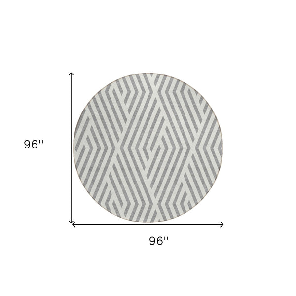 HomeRoots 5' Black and White Geometric Washable Area Rug - Stylish Non-Skid Design for Indoor & Outdoor Use 8' Round 562295