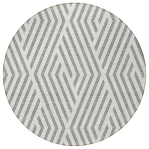 HomeRoots 5' Black and White Geometric Washable Area Rug - Stylish Non-Skid Design for Indoor & Outdoor Use 8' Round 562295